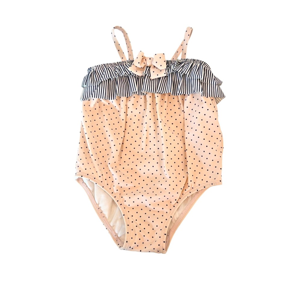 Janie and Jack Baby Girl Polka Dot Swimsuit 6–12M Blush Pink Ruffle One Piece